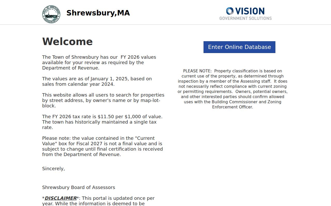 Shrewsbury residents directory assessor property search