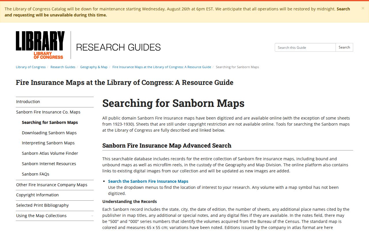 Shrewsbury previous residents Library of Congress Sanborn map search guide