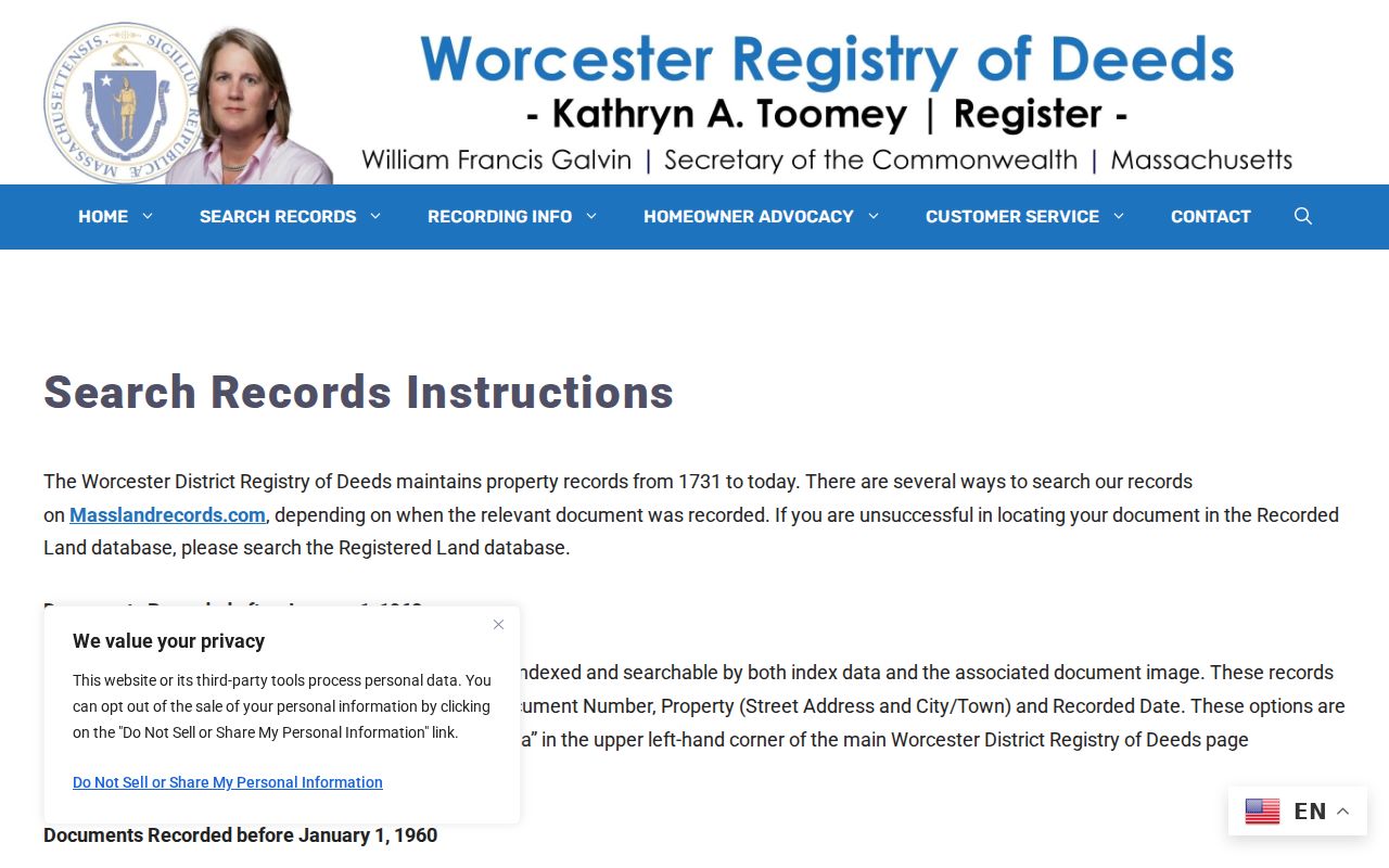 Shrewsbury previous residents pre-1960 grantor grantee deed index instructions