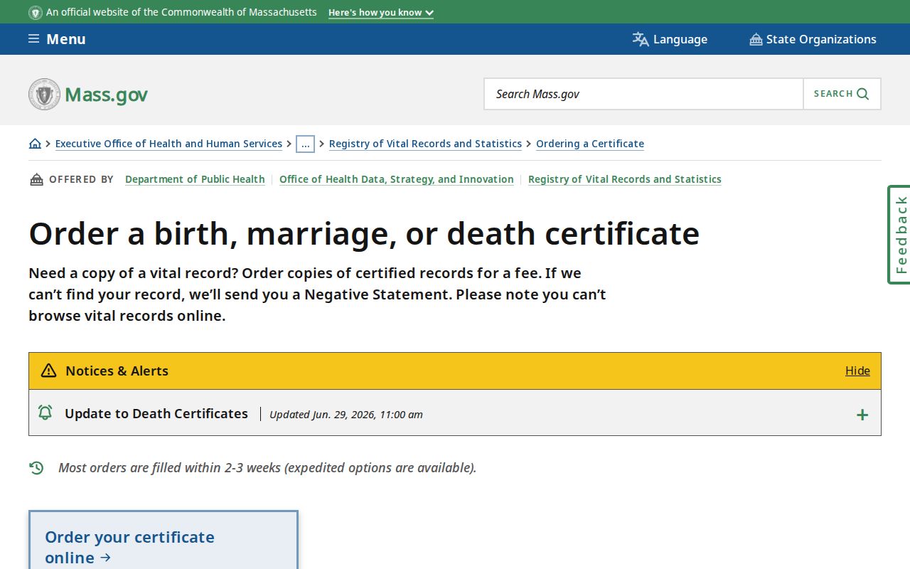 Shrewsbury resident lookup Massachusetts vital record ordering options
