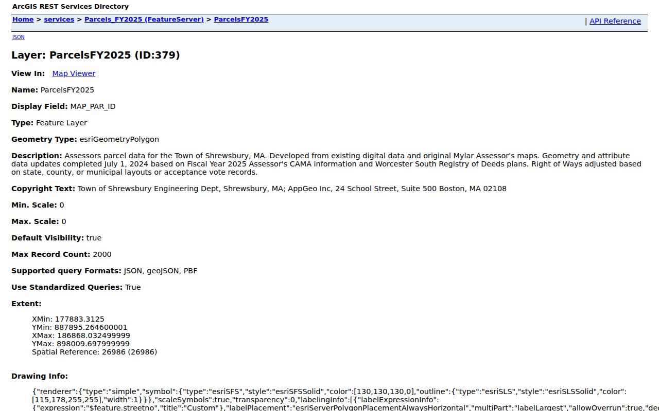 Shrewsbury street directory view of the FY2025 parcel service fields
